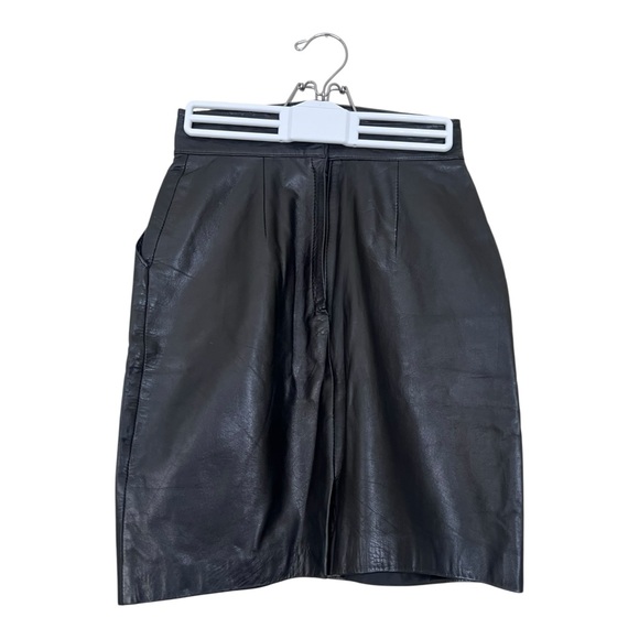 Vintage 80s Soft Black Genuine Leather Pencil Skirt Size S - Picture 9 of 9
